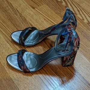 Silk covered heels with leafy patter